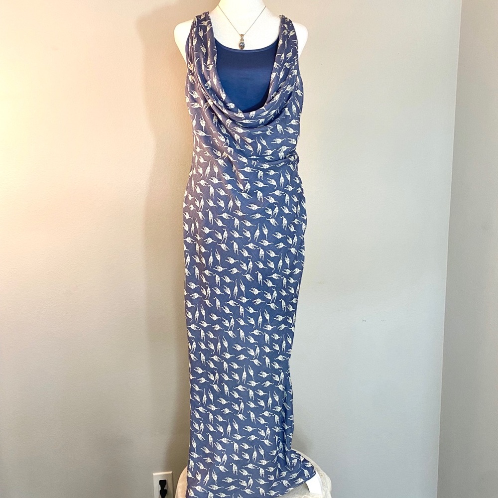 Esley Cat Print Drape Neck Maxi Dress